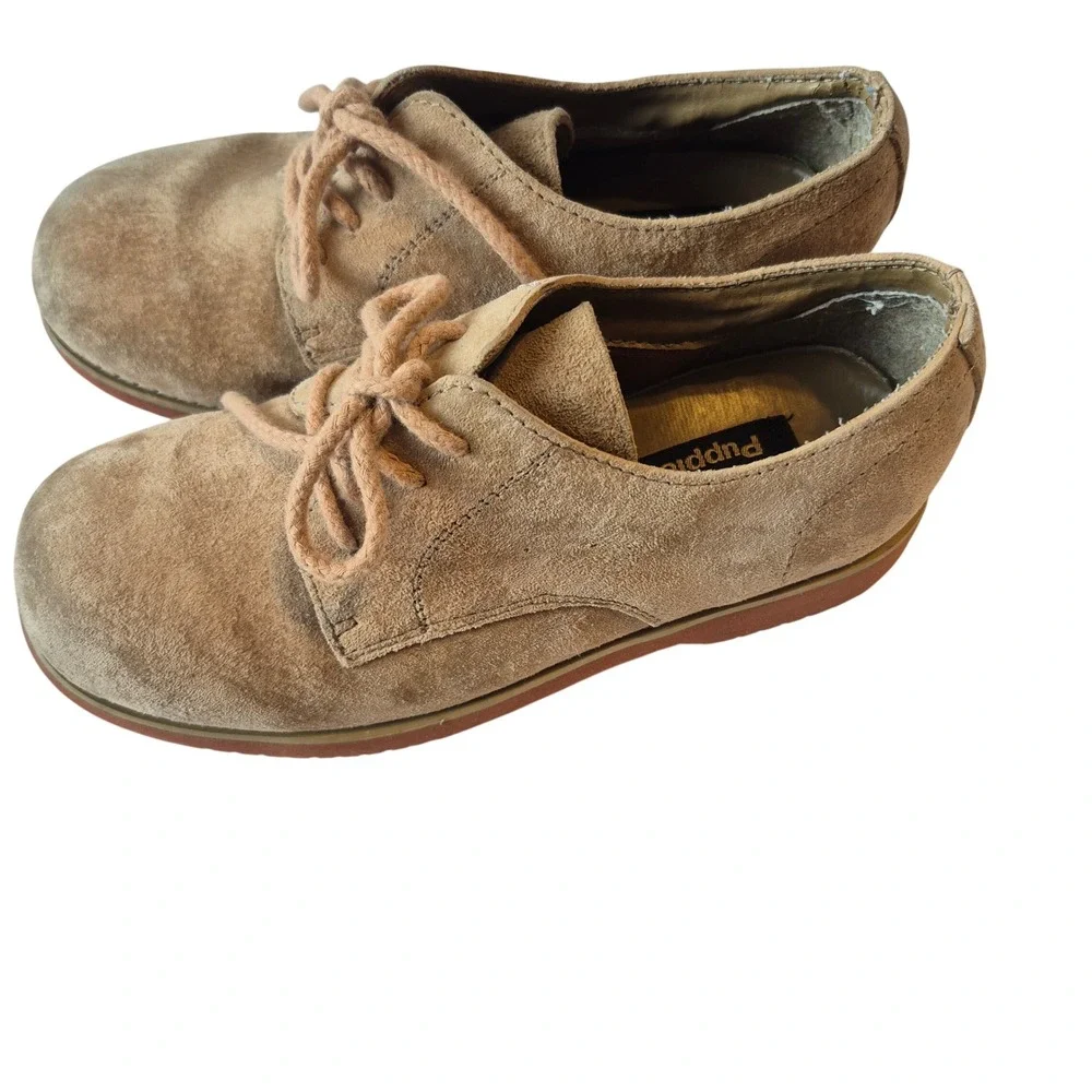Hush Puppies Boys Suede Oxford Shoes Beige Lace Up Casual Dress Shoes Size 13.5